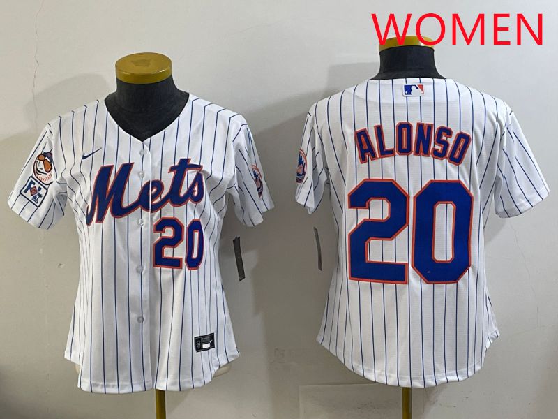Women New York Mets 20 Alonso White Stripe Game 2025 Nike MLB Jersey style 9